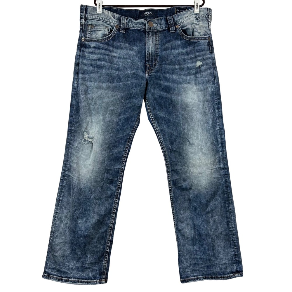 Silver Jeans Co Zac Relaxed Fit Straight Leg Blue Distressed Mens M42408LDS206
